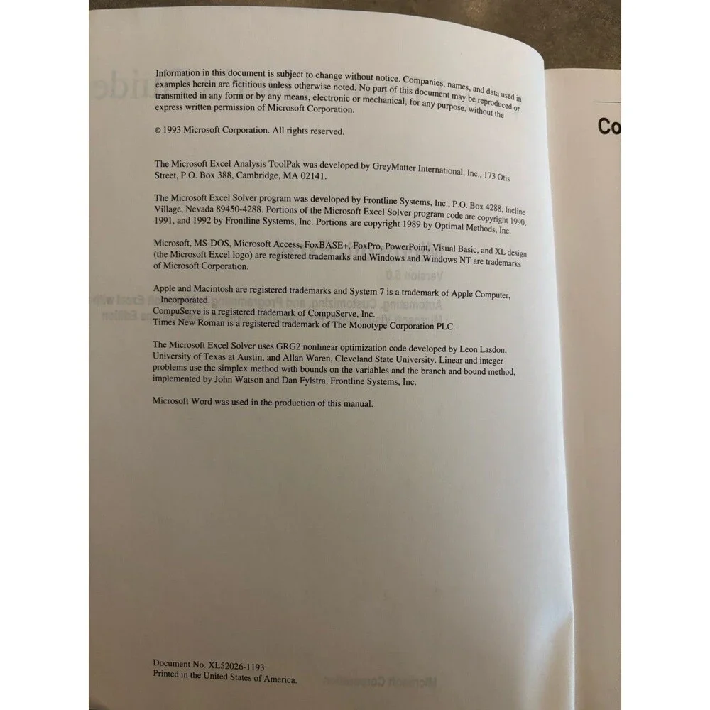 Microsoft Excel & Query Visual Basic User's Guide Version 5.0 Government Use ‘93 - Picture 3 of 3